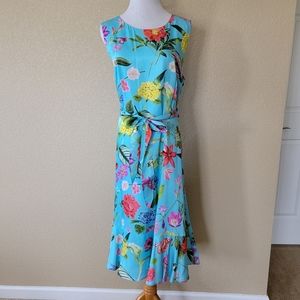 NWT Talbots Floral-Print Fit and Flare Dress, Size 16